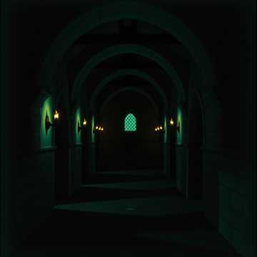 Eerie dungeon atmosphere with slow, echoing pulse waves and minor key melody, for exploring haunted castles.