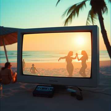 觀看褪色的80年代海灘派對VHS錄影帶