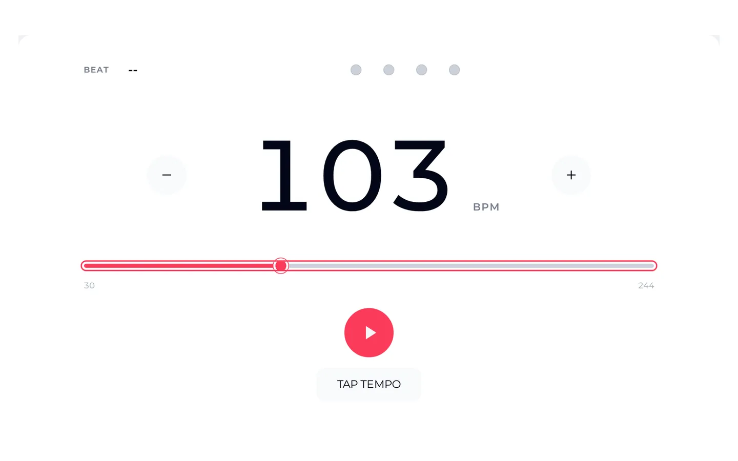 OpenMusic online metronome set to 103 BPM with a slider from 30 to 244 and a play button